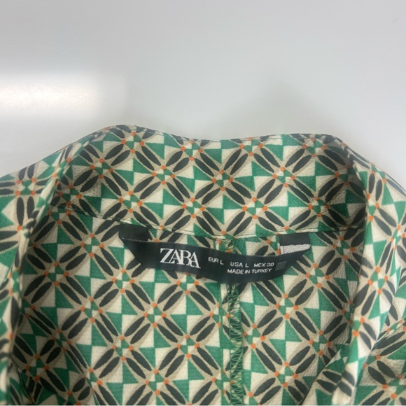 Zara Green Patterned Blouse with Tie L L17-18 - Picture 5 of 5